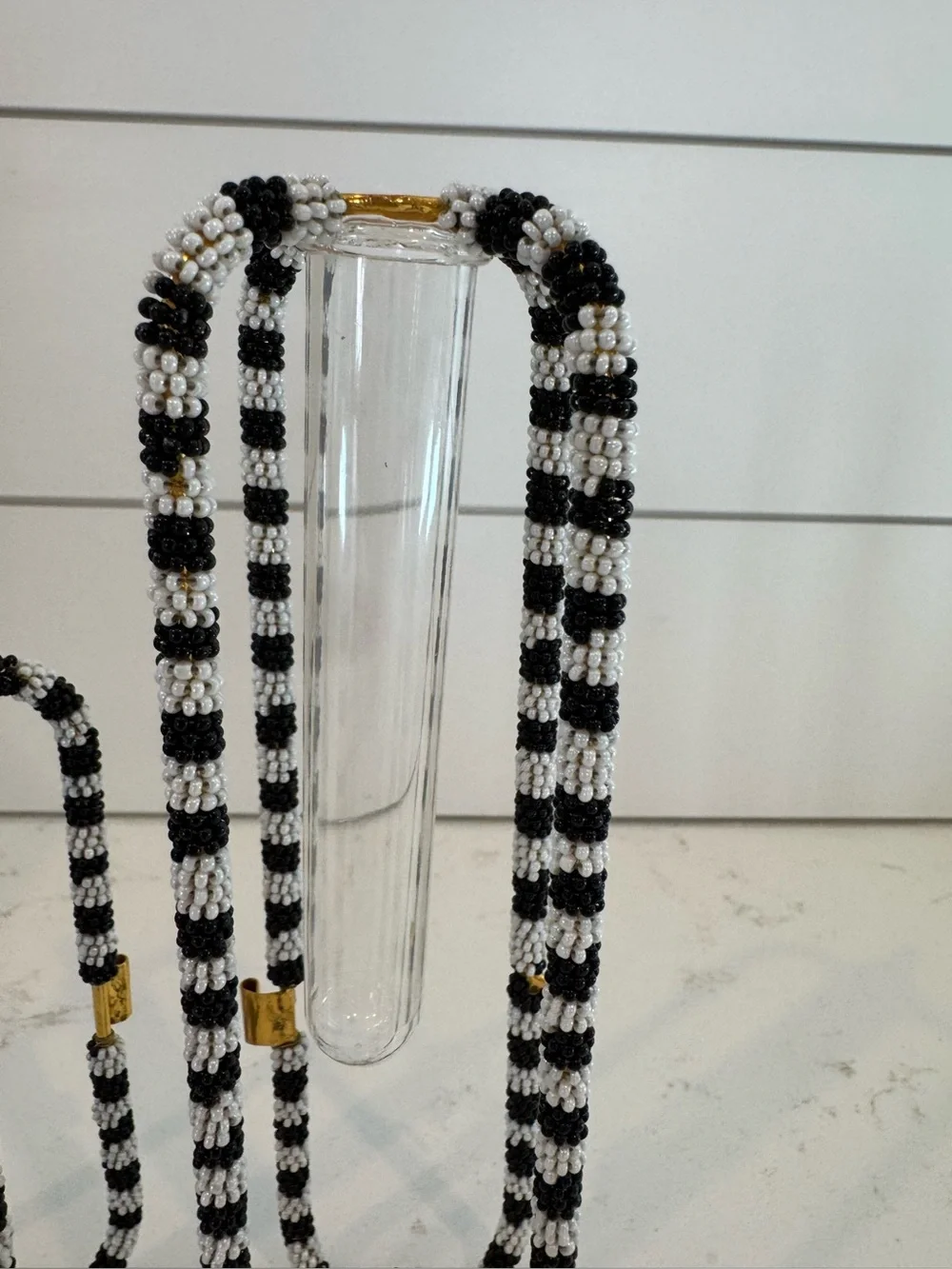 MacKenzie-Childs Black & White Beaded Bud Vase Holders – Set of 2